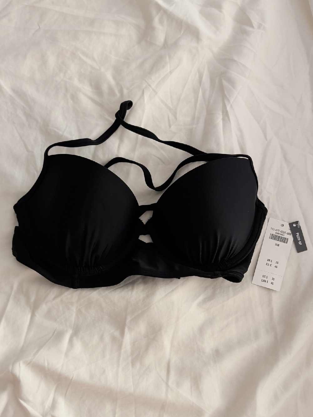 NWT Abercrombie & Fitch Black Padded Cross Back Bikini Top Size 34B